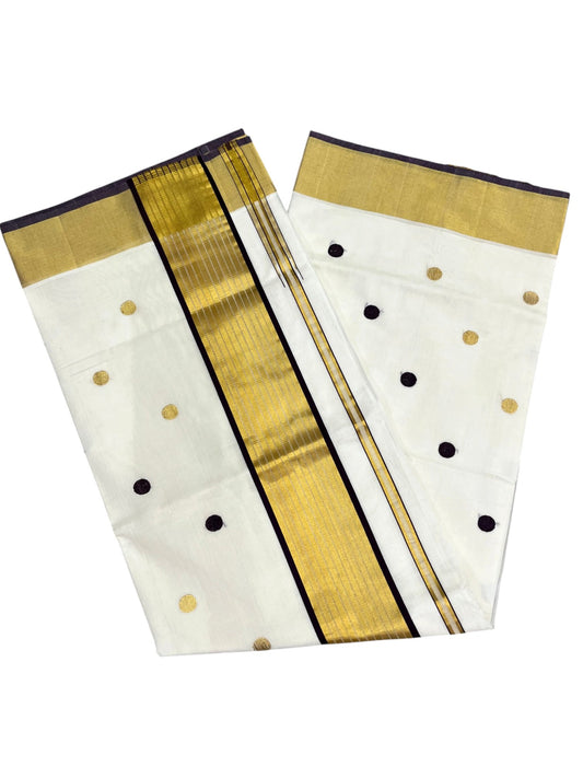 Southloom Super Premium Balaramapuram Handloom Cotton Gold And Purple Polka Dots On Body SL628