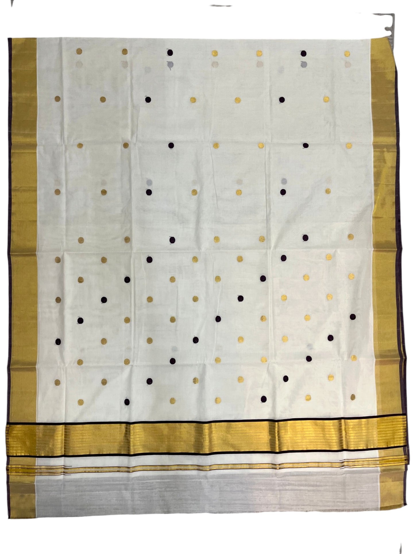 Southloom Super Premium Balaramapuram Handloom Cotton Gold And Purple Polka Dots On Body SL628