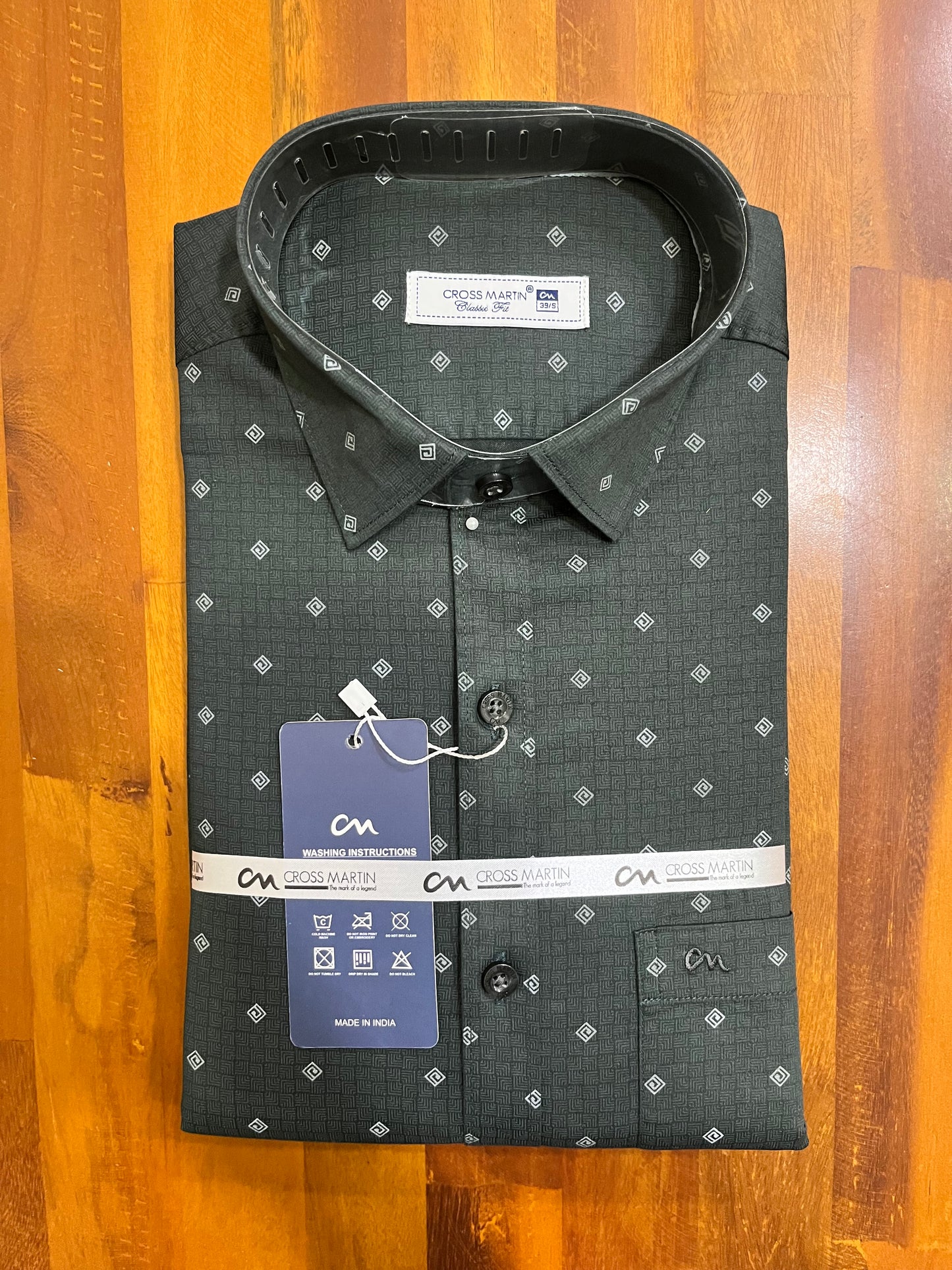 Pure Cotton Dark Grey Printed Shirt (38 FS)