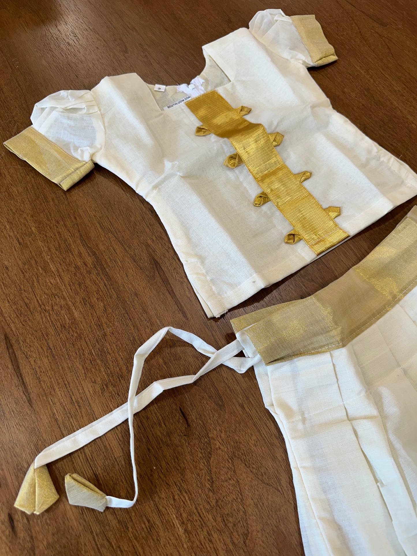 Southloom Off White Kasavu Pavada and Blouse for Kids