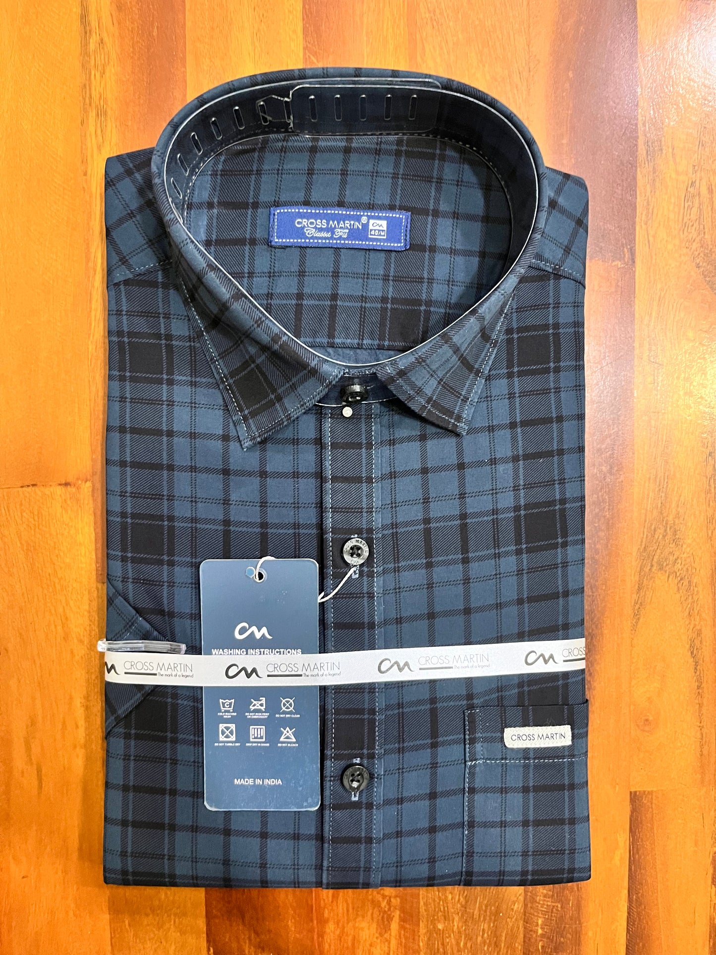 Pure Cotton Dark Blue Check Design Shirt (40 HS)