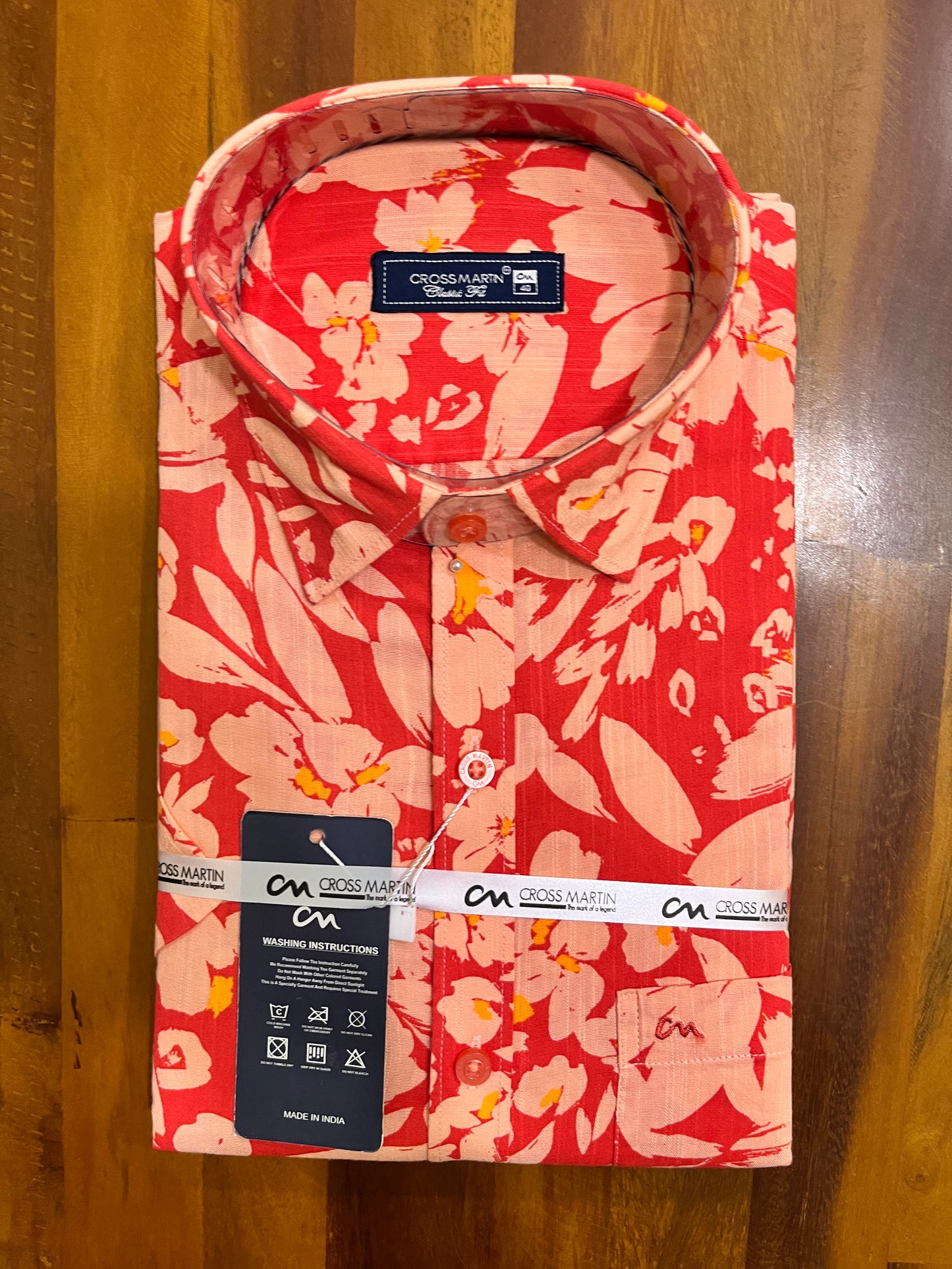 Pure Cotton Orange Printed Shirt (40 HS)