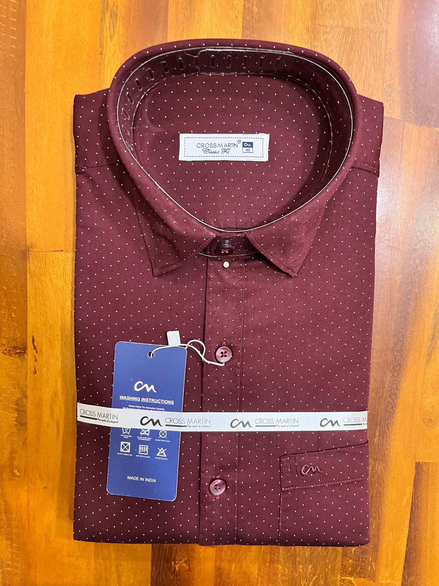 Pure Cotton Dark Maroon Dotted Shirt (40 FS)