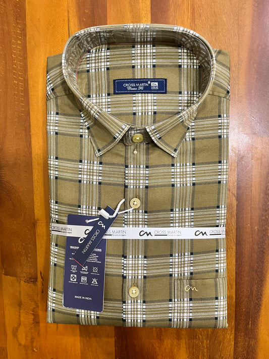 Pure Cotton Olive Green Check Design Shirt (40 FS)