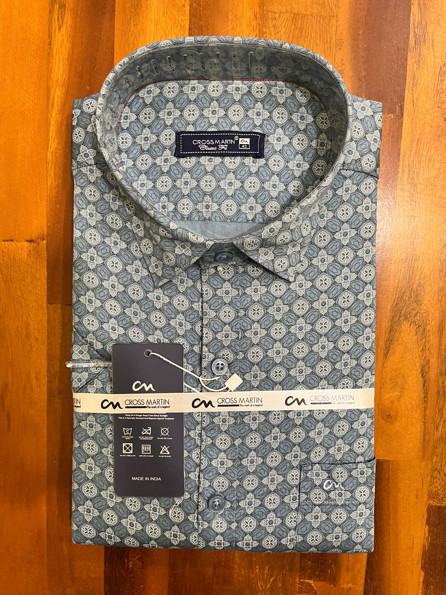 Pure Cotton Grey Printed Shirt (42 HS)