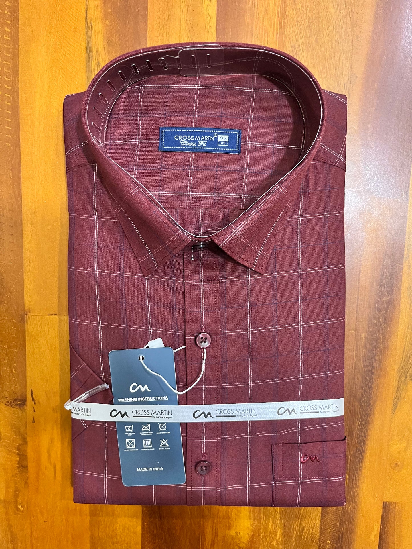 Pure Cotton Maroon Check Design Shirt (42 HS)