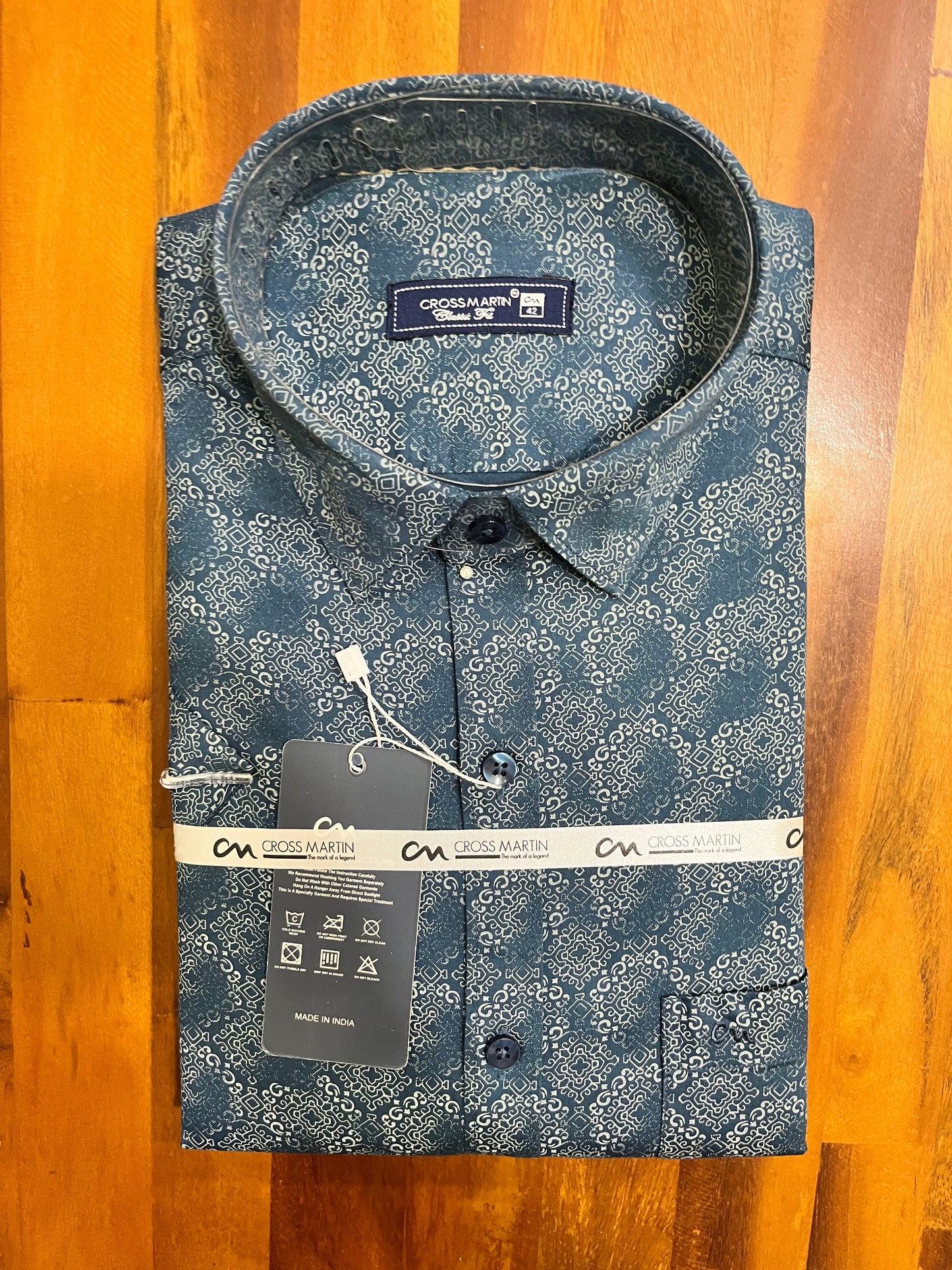 Pure Cotton Blue Printed Shirt (42 HS)