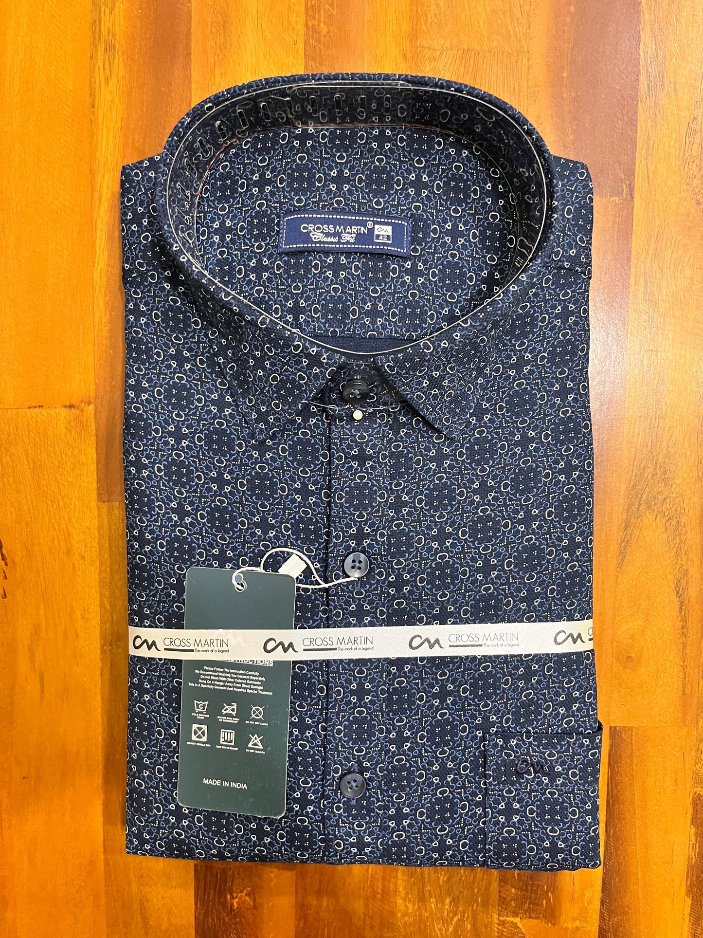 Pure Cotton Dark Blue Printed Shirt (42 FS)