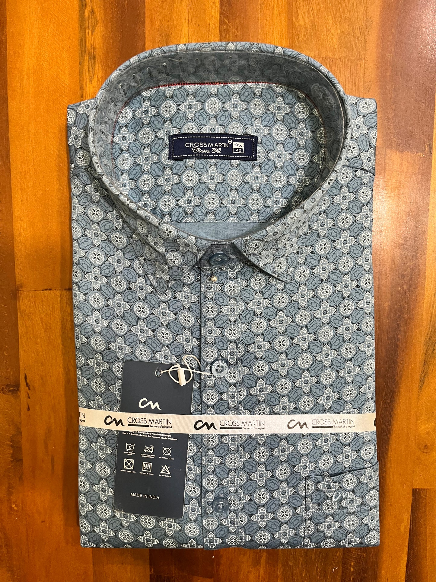 Pure Cotton Grey Printed Shirt (42 FS)