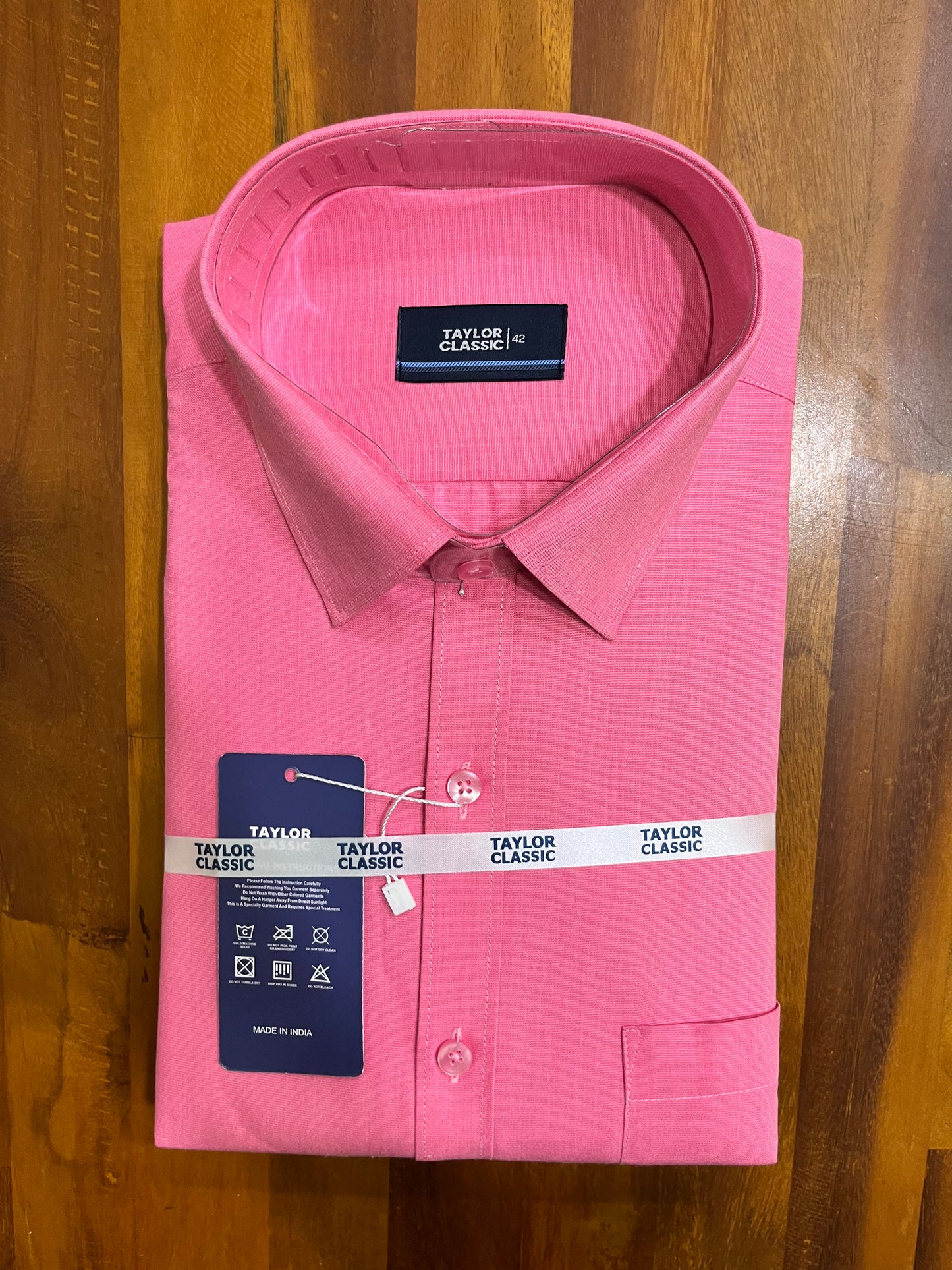 Pure Cotton Pink Solid Shirt (42 FS)