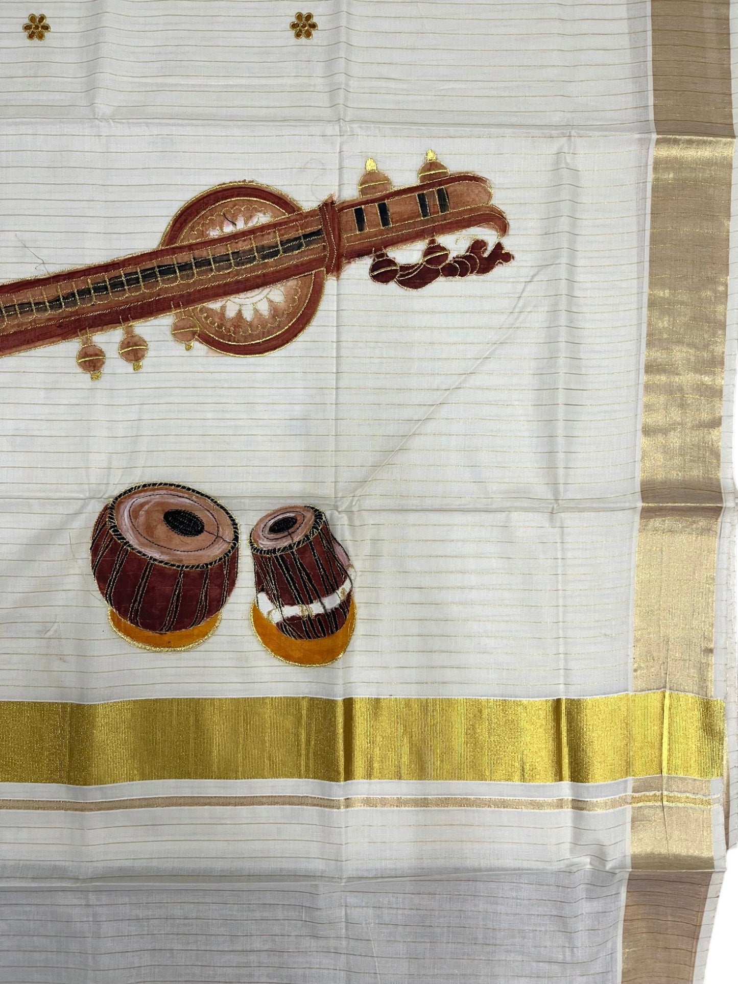 Southloom Kerala Cotton Veena Embroidery Saree