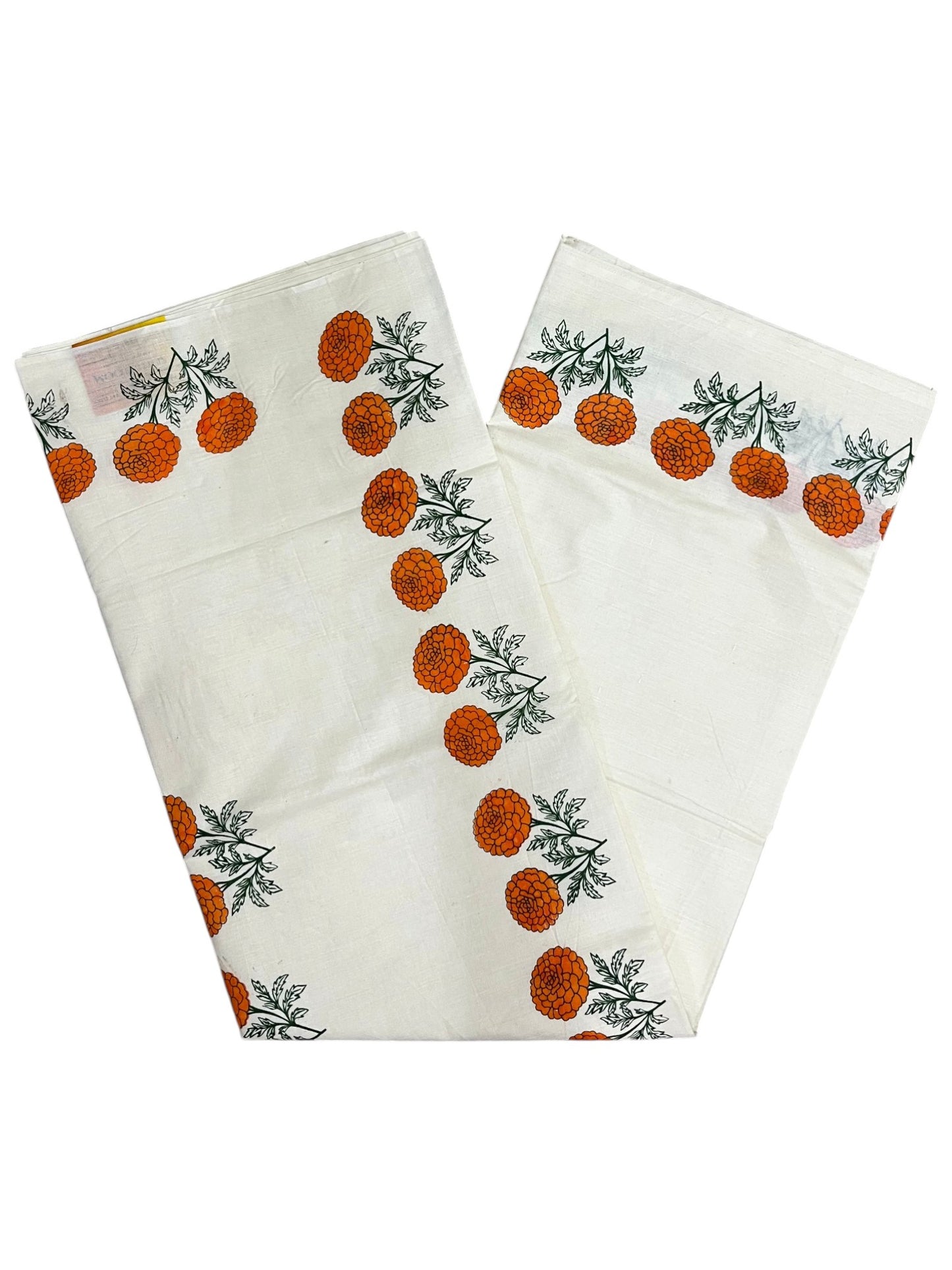 Southloom Kerala Cotton Plain Saree with Floral Printed Works on Border