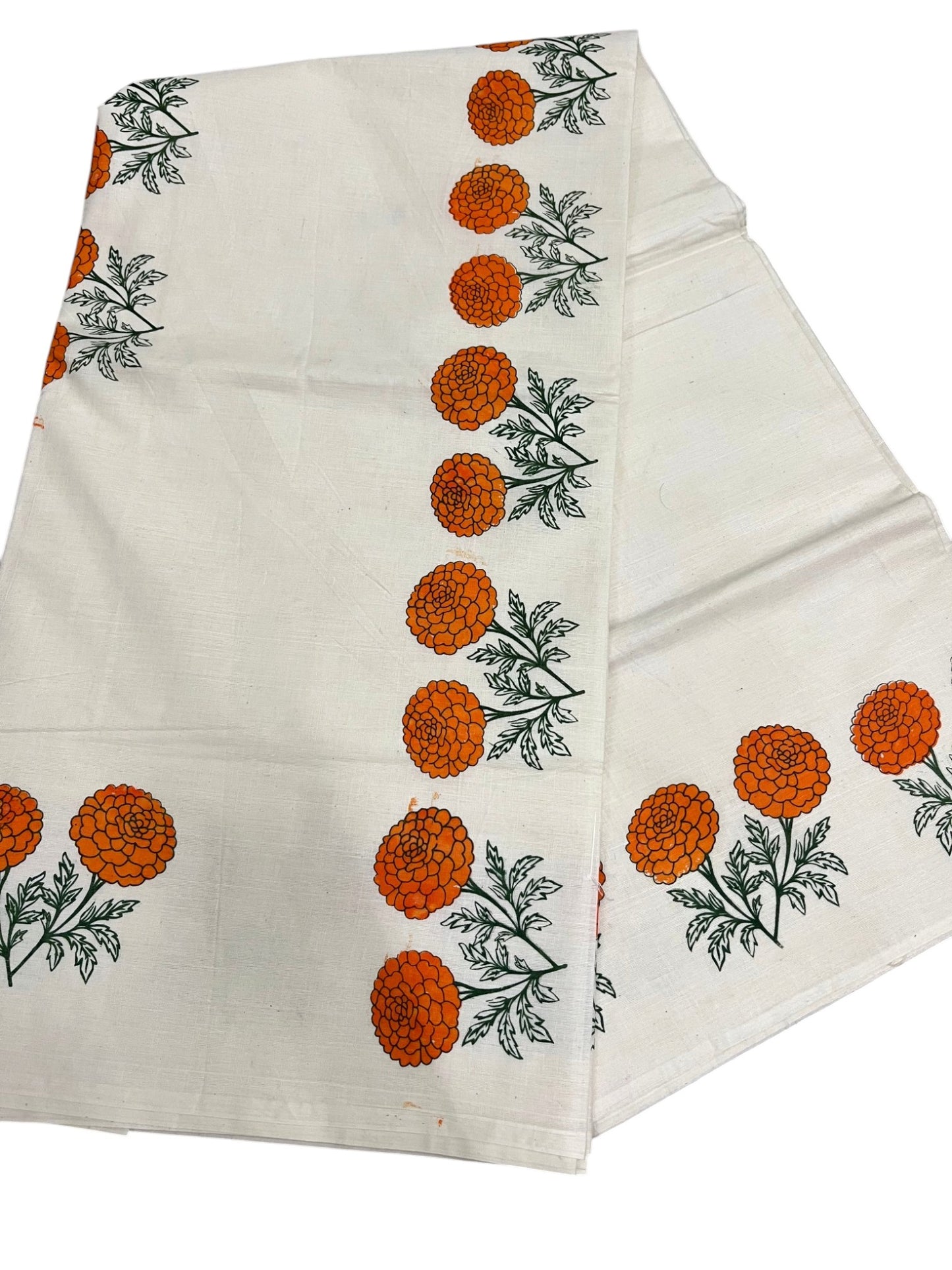Southloom Kerala Cotton Plain Saree with Floral Printed Works on Border