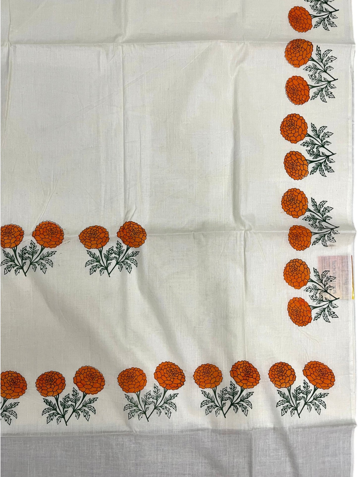 Southloom Kerala Cotton Plain Saree with Floral Printed Works on Border