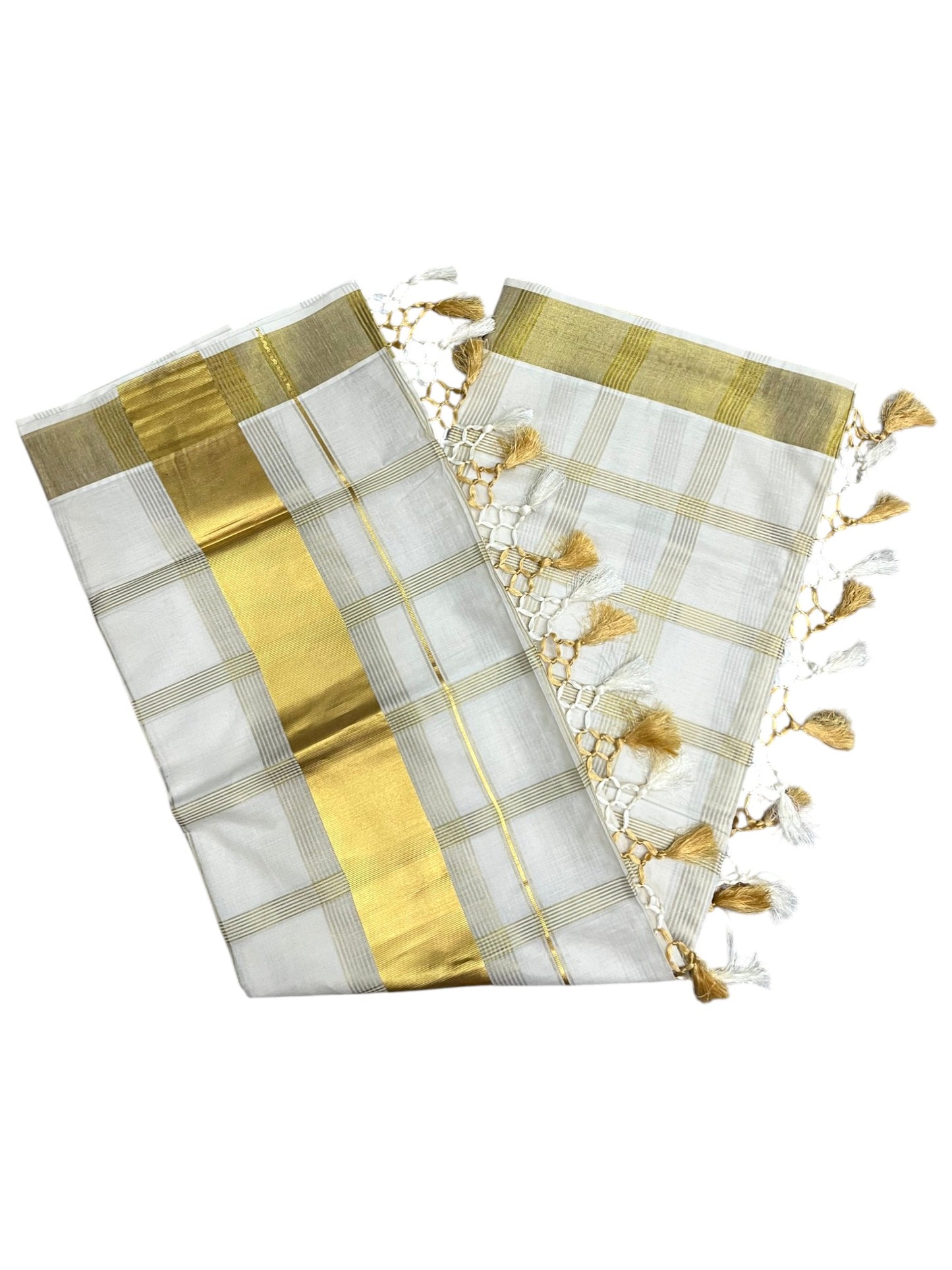 Southloom Kerala Cotton Kasavu Saree with Check Design on Body