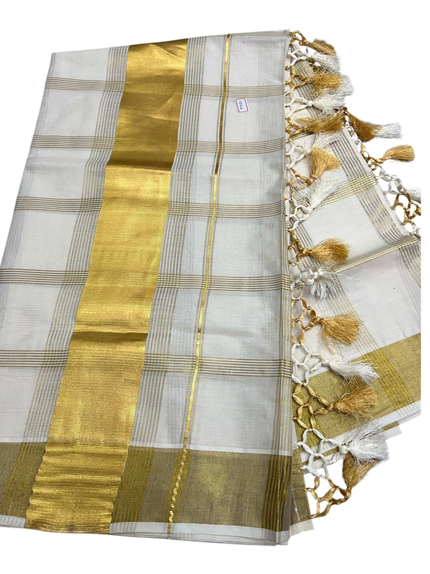 Southloom Kerala Cotton Kasavu Saree with Check Design on Body