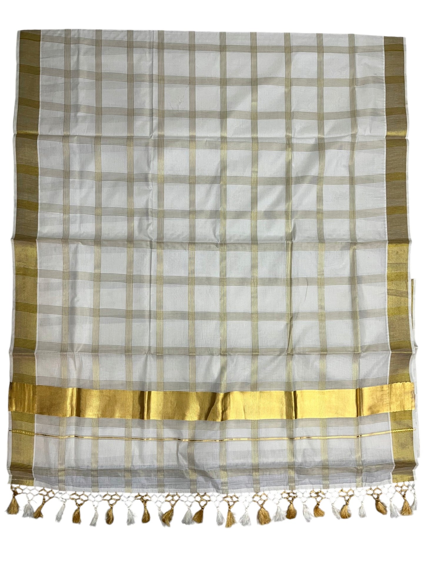 Southloom Kerala Cotton Kasavu Saree with Check Design on Body