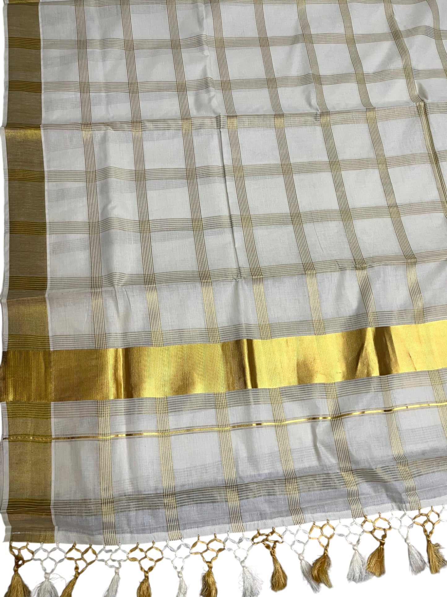 Southloom Kerala Cotton Kasavu Saree with Check Design on Body