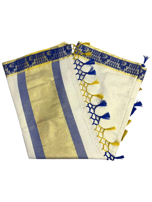 Southloom Kerala Tissue Kasavu Plain Saree with Blue Border