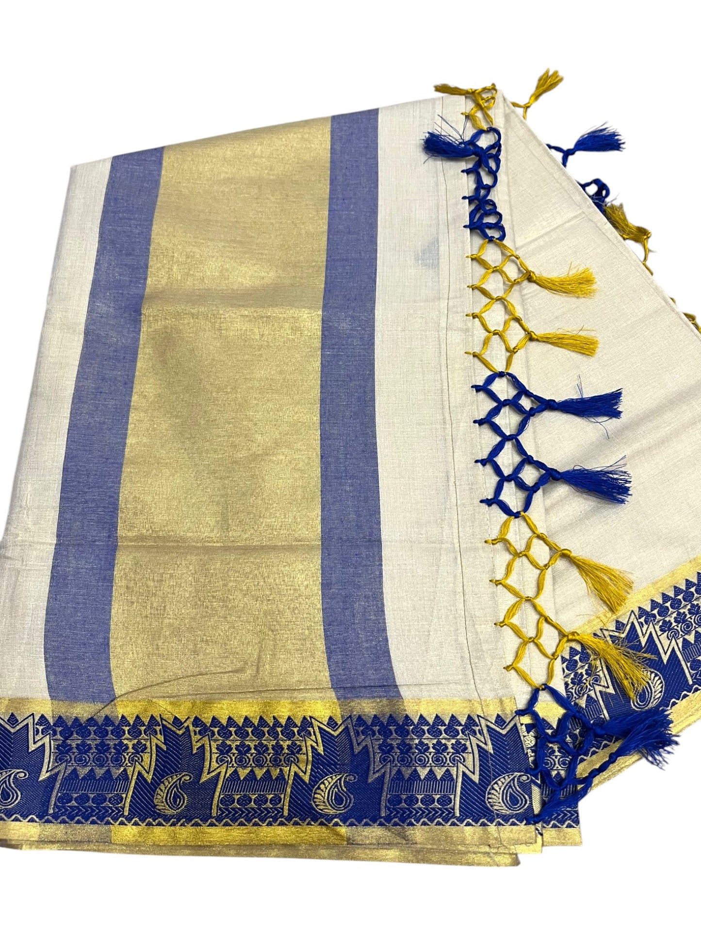 Southloom Kerala Tissue Kasavu Plain Saree with Blue Border