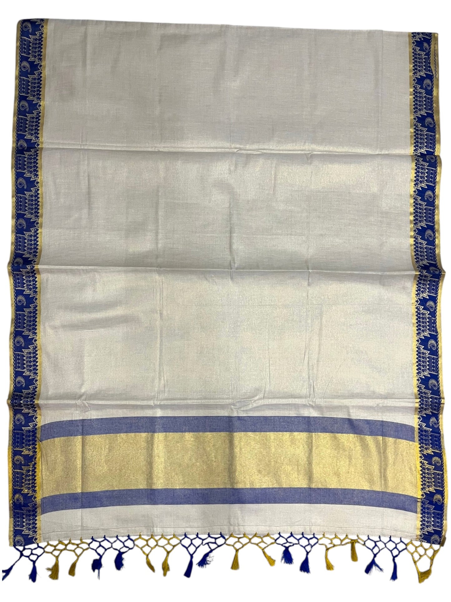 Southloom Kerala Tissue Kasavu Plain Saree with Blue Border
