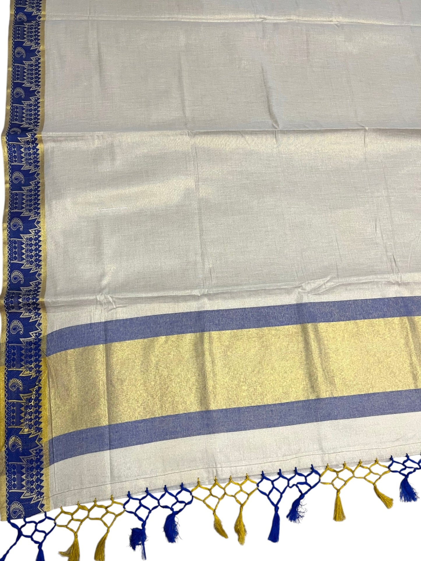 Southloom Kerala Tissue Kasavu Plain Saree with Blue Border