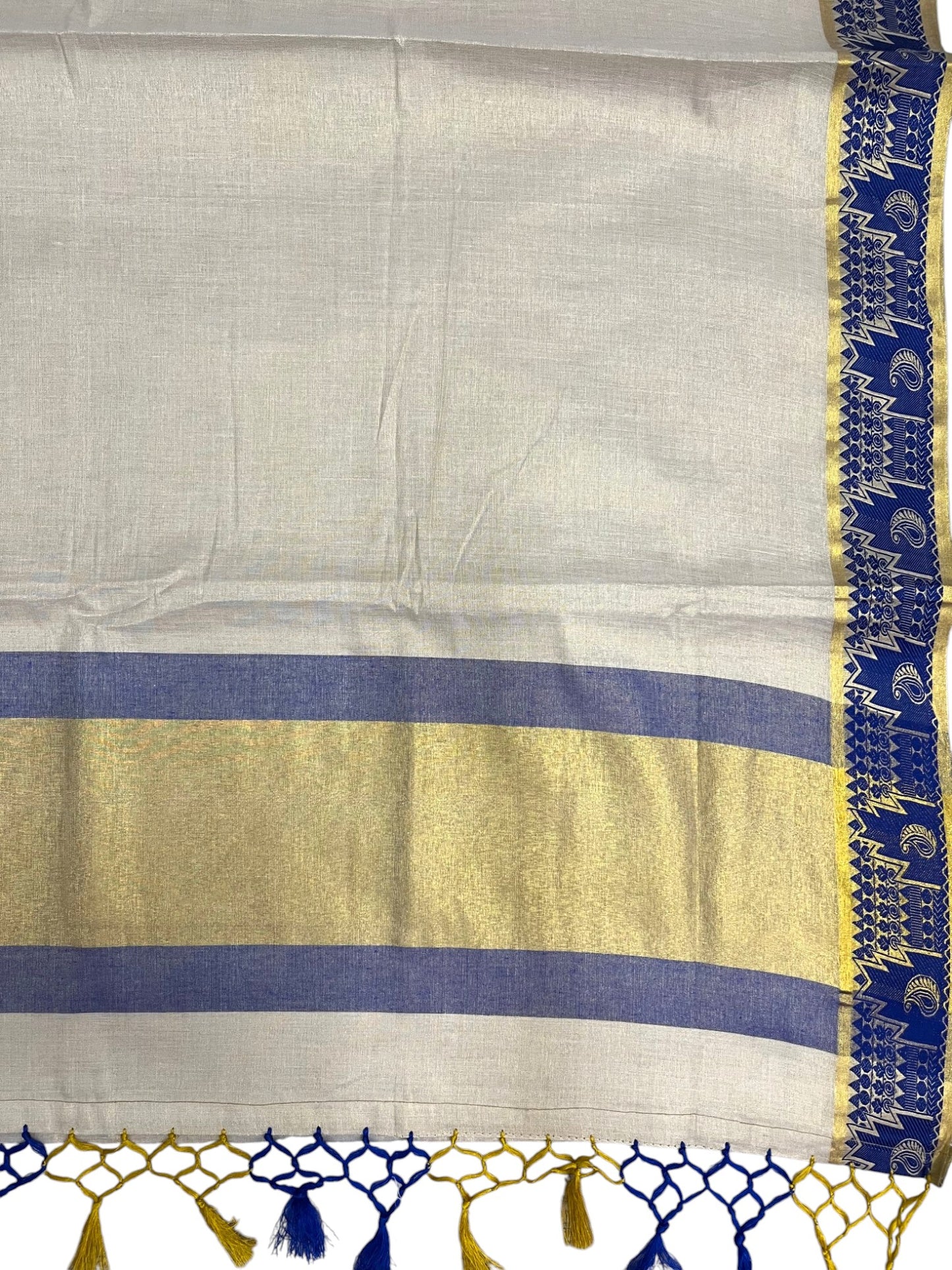 Southloom Kerala Tissue Kasavu Plain Saree with Blue Border