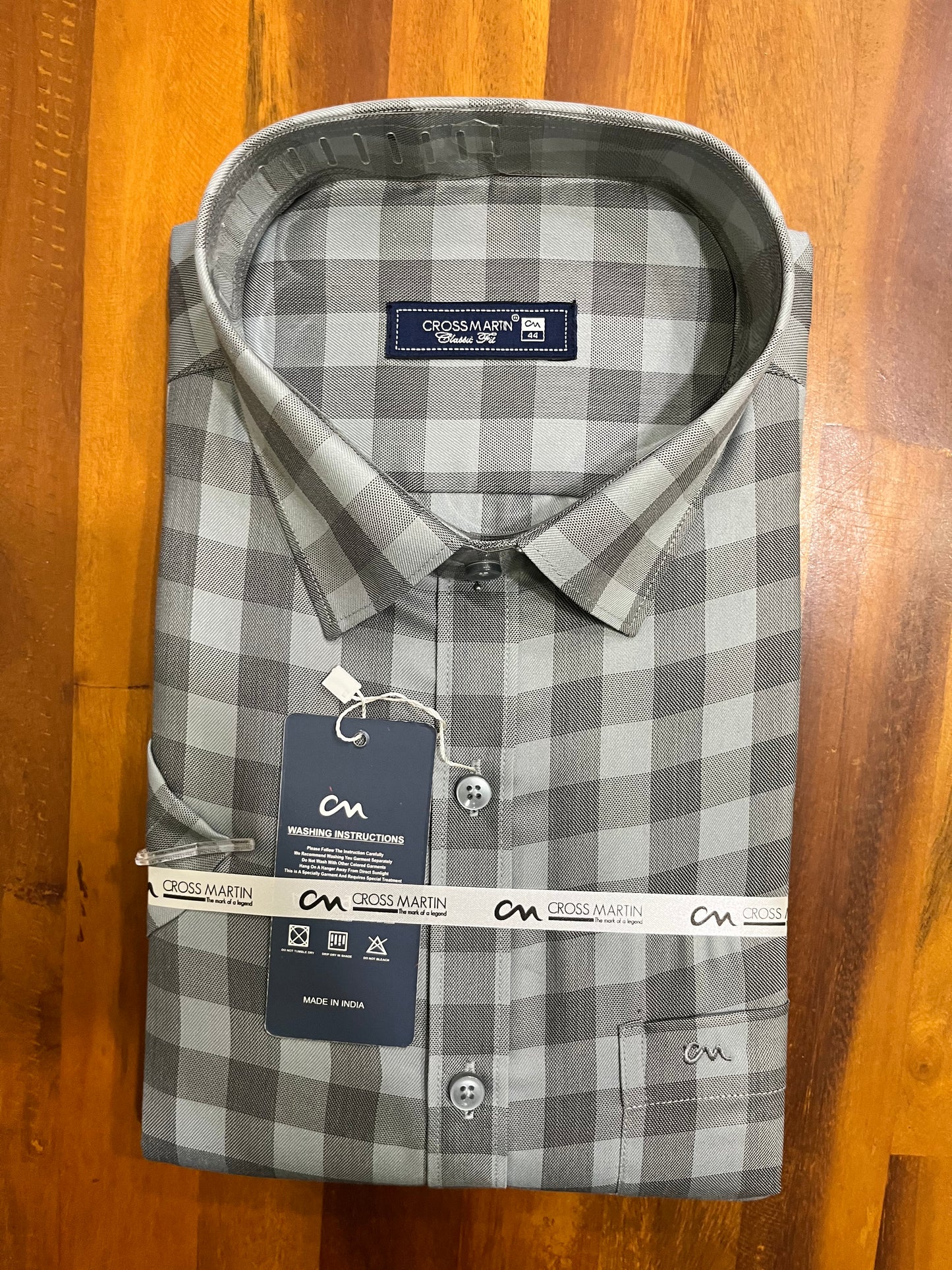 Pure Cotton Grey Check Design Shirt (44 HS)