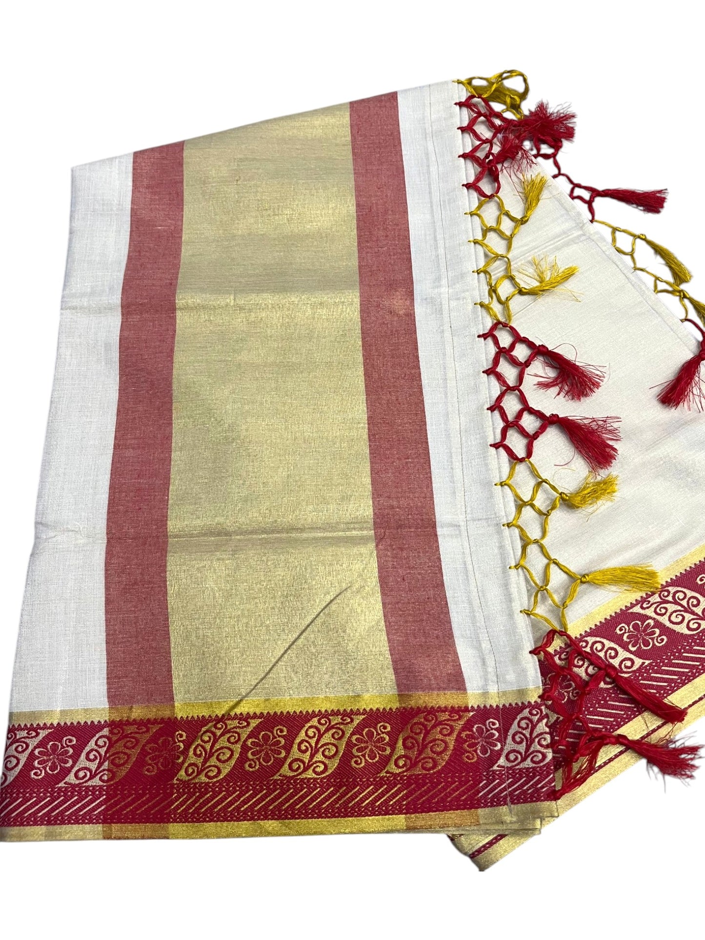 Southloom Kerala Tissue Kasavu Plain Saree with Red Border