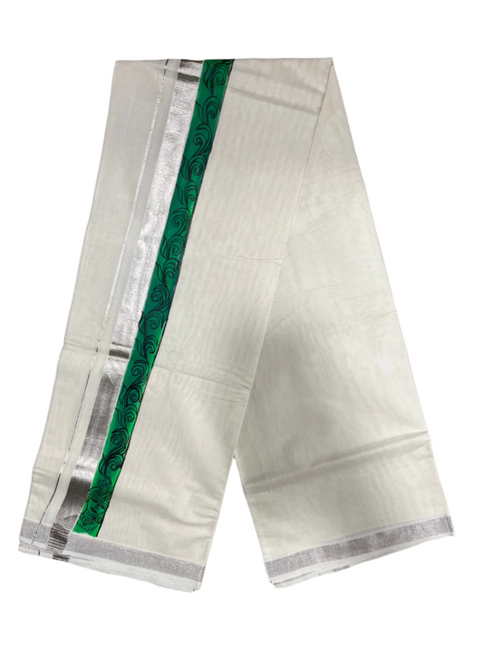 Kerala Pure Cotton Double Mundu with Mural Hand Painted Design on Silver Kasavu Border (Onam 2024 Special)