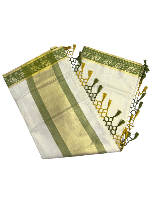 Southloom Kerala Tissue Kasavu Plain Saree with Olive Green Border