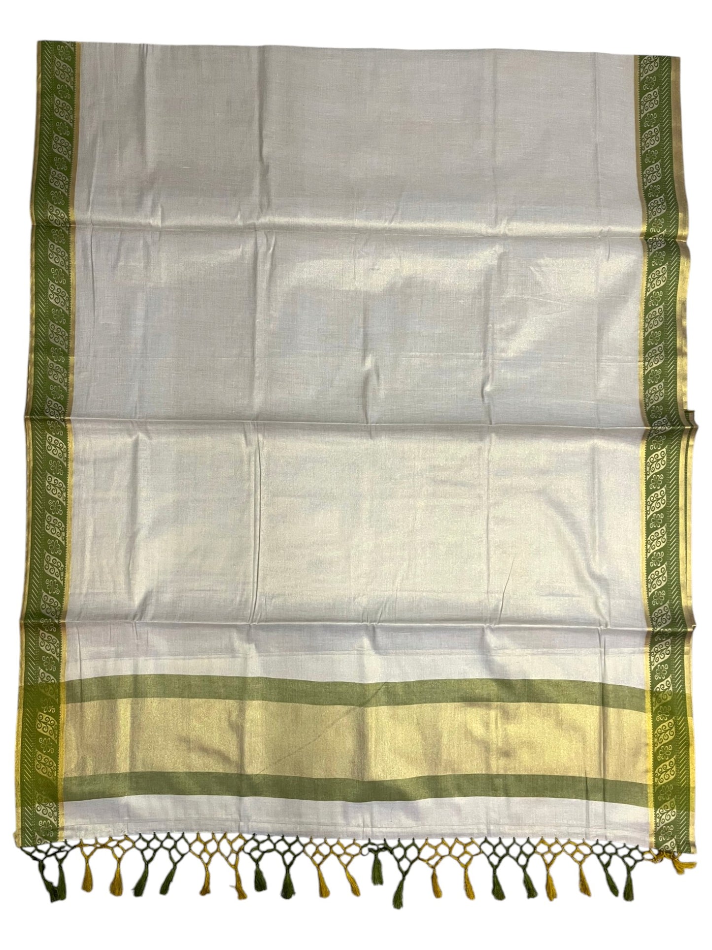 Southloom Kerala Tissue Kasavu Plain Saree with Olive Green Border