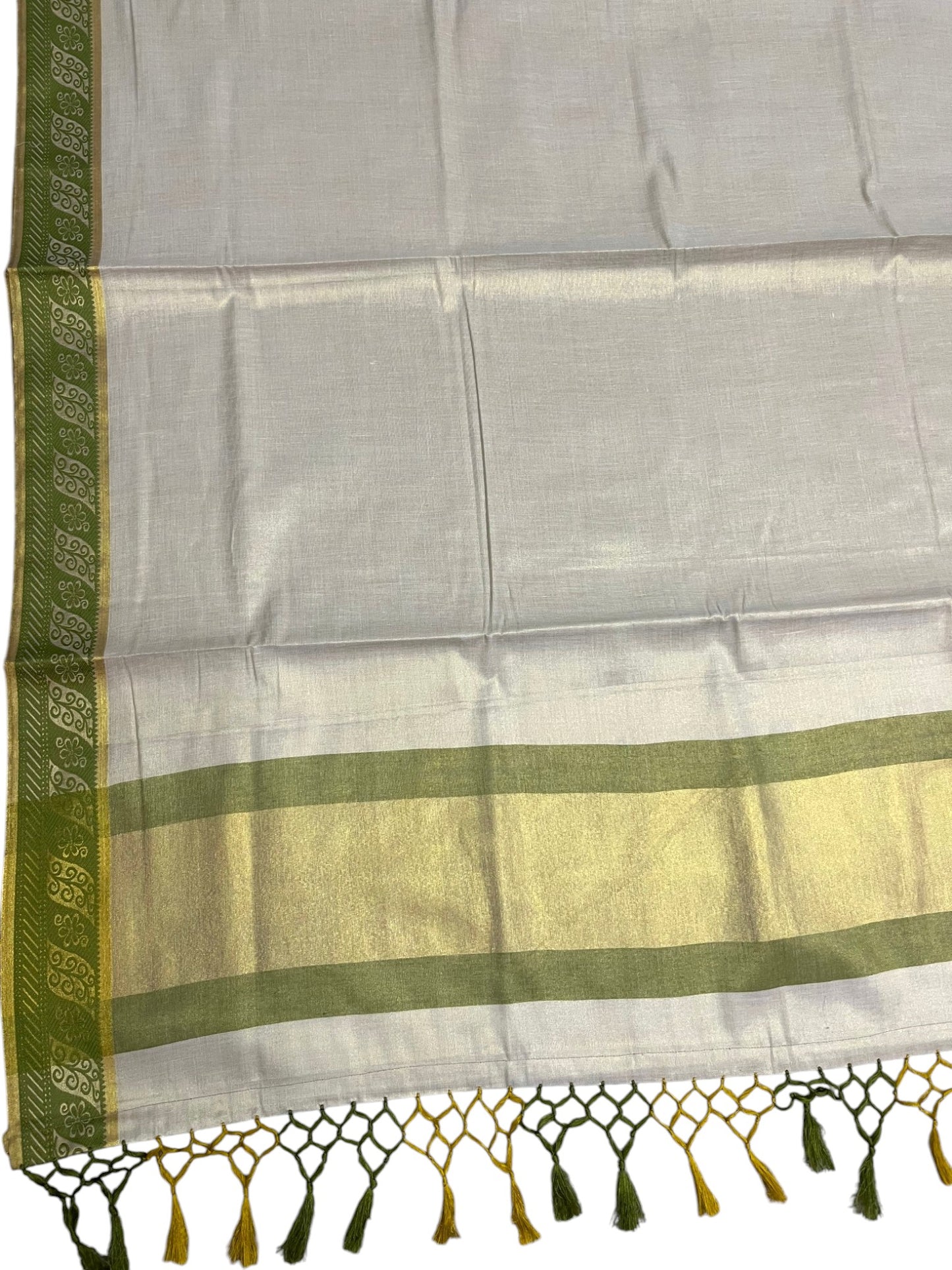 Southloom Kerala Tissue Kasavu Plain Saree with Olive Green Border