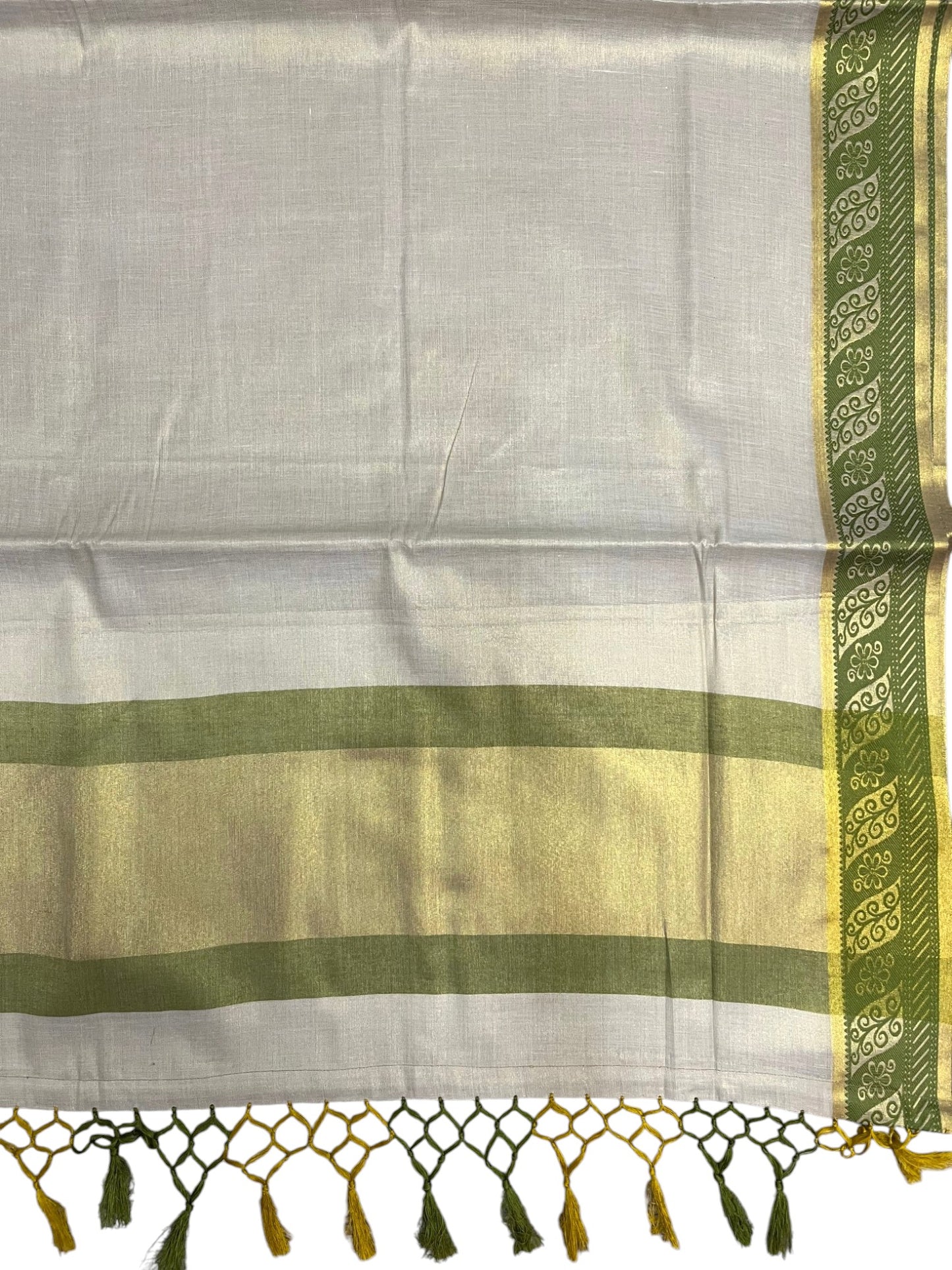 Southloom Kerala Tissue Kasavu Plain Saree with Olive Green Border