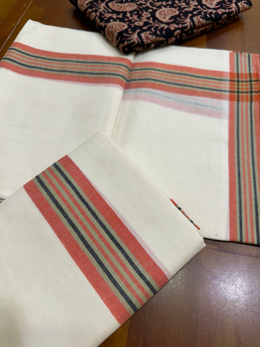 Southloom Mulloth Soft Cotton Set Mundu with Jaipur Printed Blouse Piece (2.75 M Neriyathu / Blouse 1 Meter)