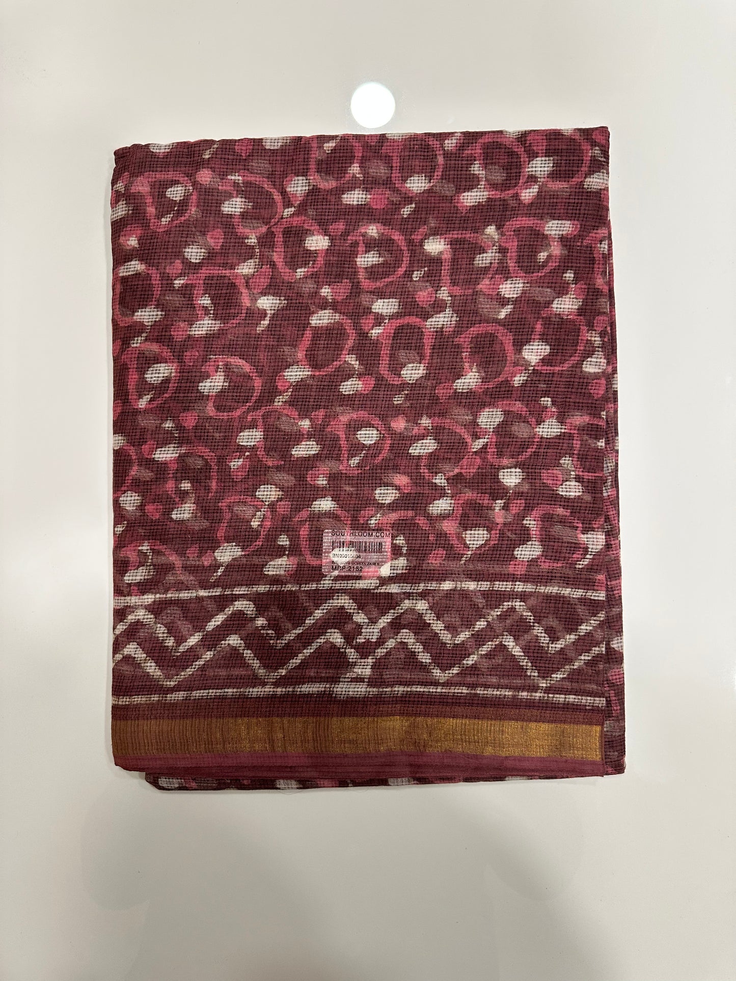 Southloom Kota Doria Cotton Saree with Hand Block Print on Brownish Pink Base