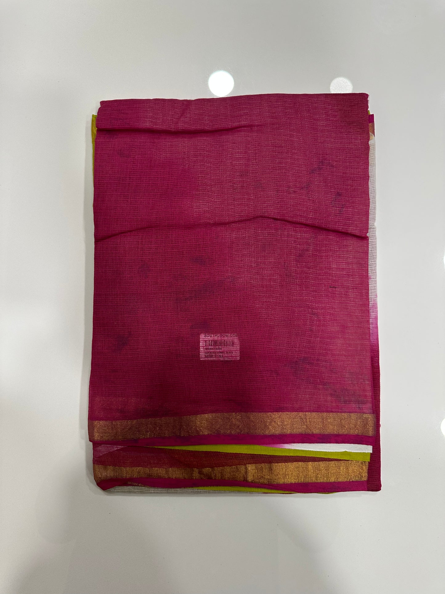 Southloom Kota Doria Cotton Saree with Hand Block Print on Magenta Base