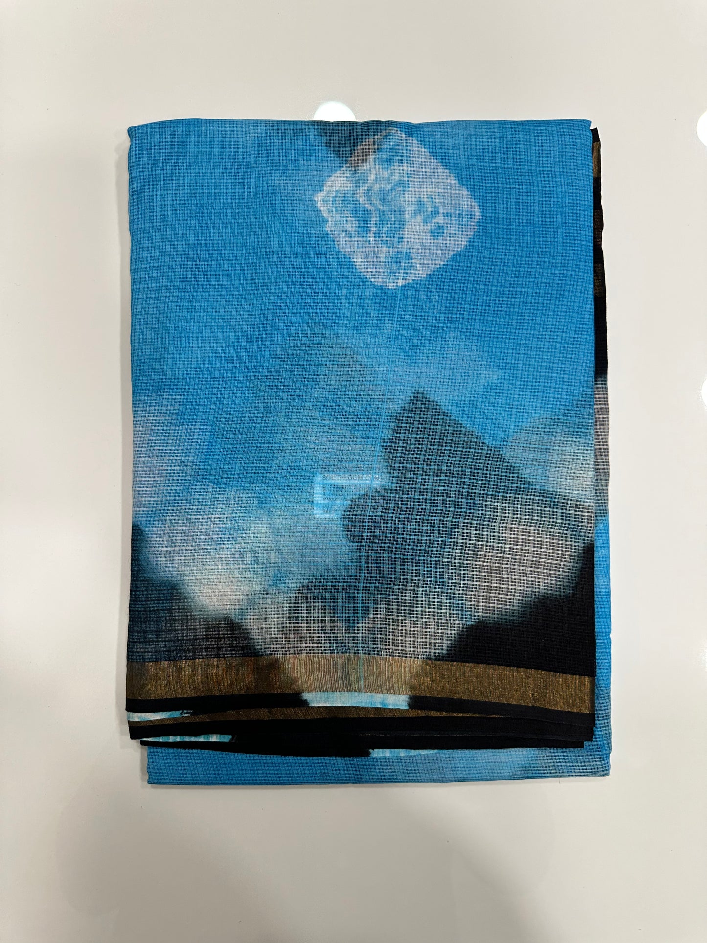 Southloom Kota Doria Cotton Saree with Hand Block Print on Blue Base