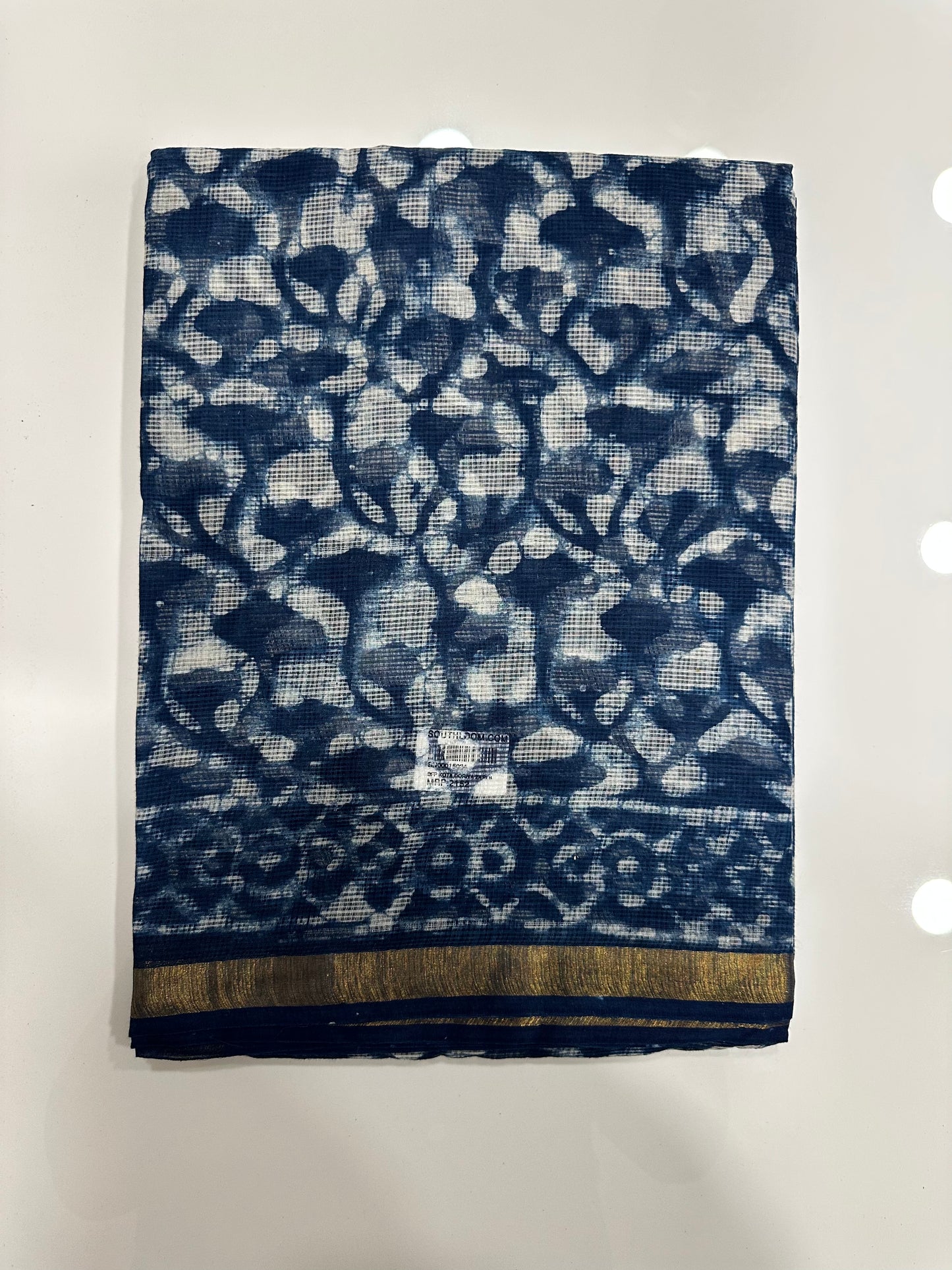 Southloom Kota Doria Cotton Saree with Hand Block Print on Blue Base