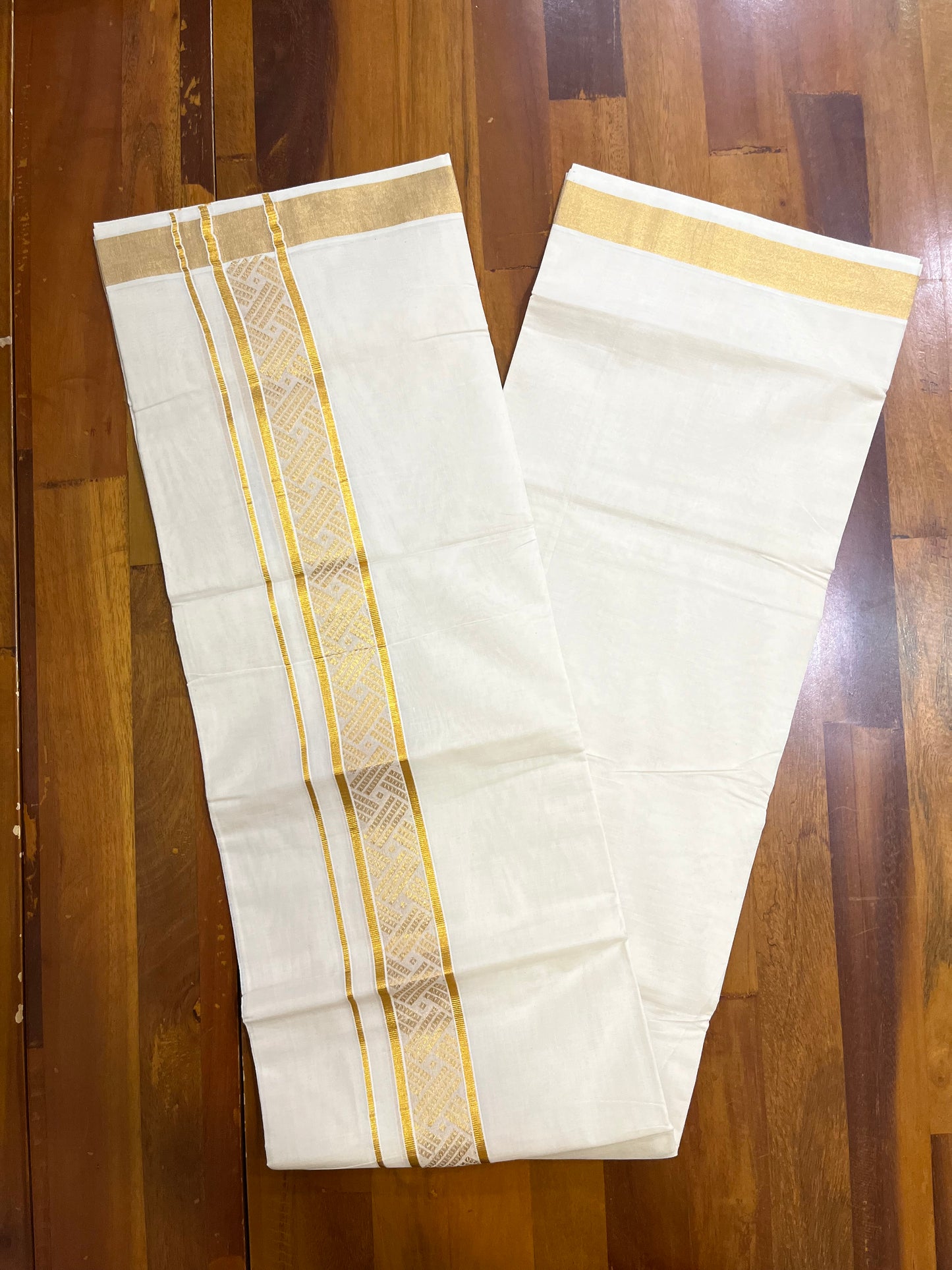 Southloom Kasavu Double Mundu with Woven Work Along the Kara