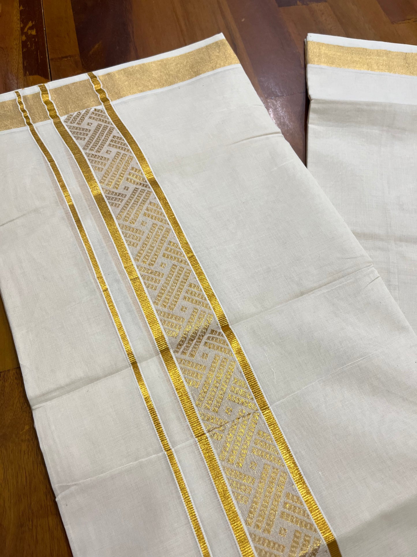 Southloom Kasavu Double Mundu with Woven Work Along the Kara