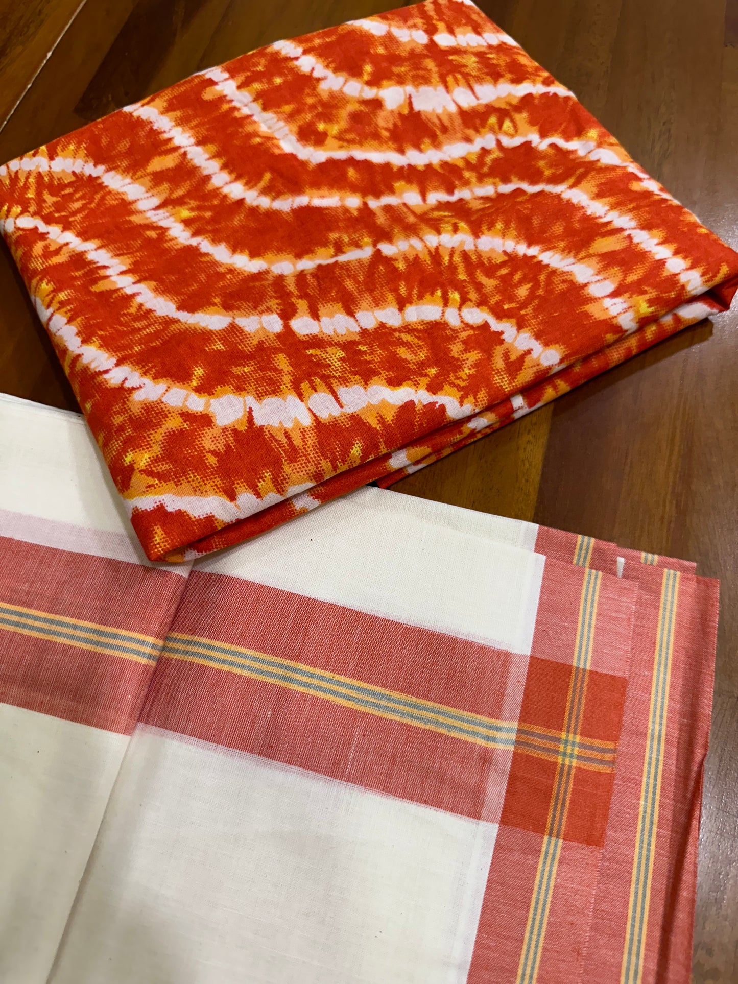 Southloom Mulloth Soft Cotton Set Mundu with Jaipur Printed Blouse Piece (2.60 M Neriyathu / Blouse 1 Meter)