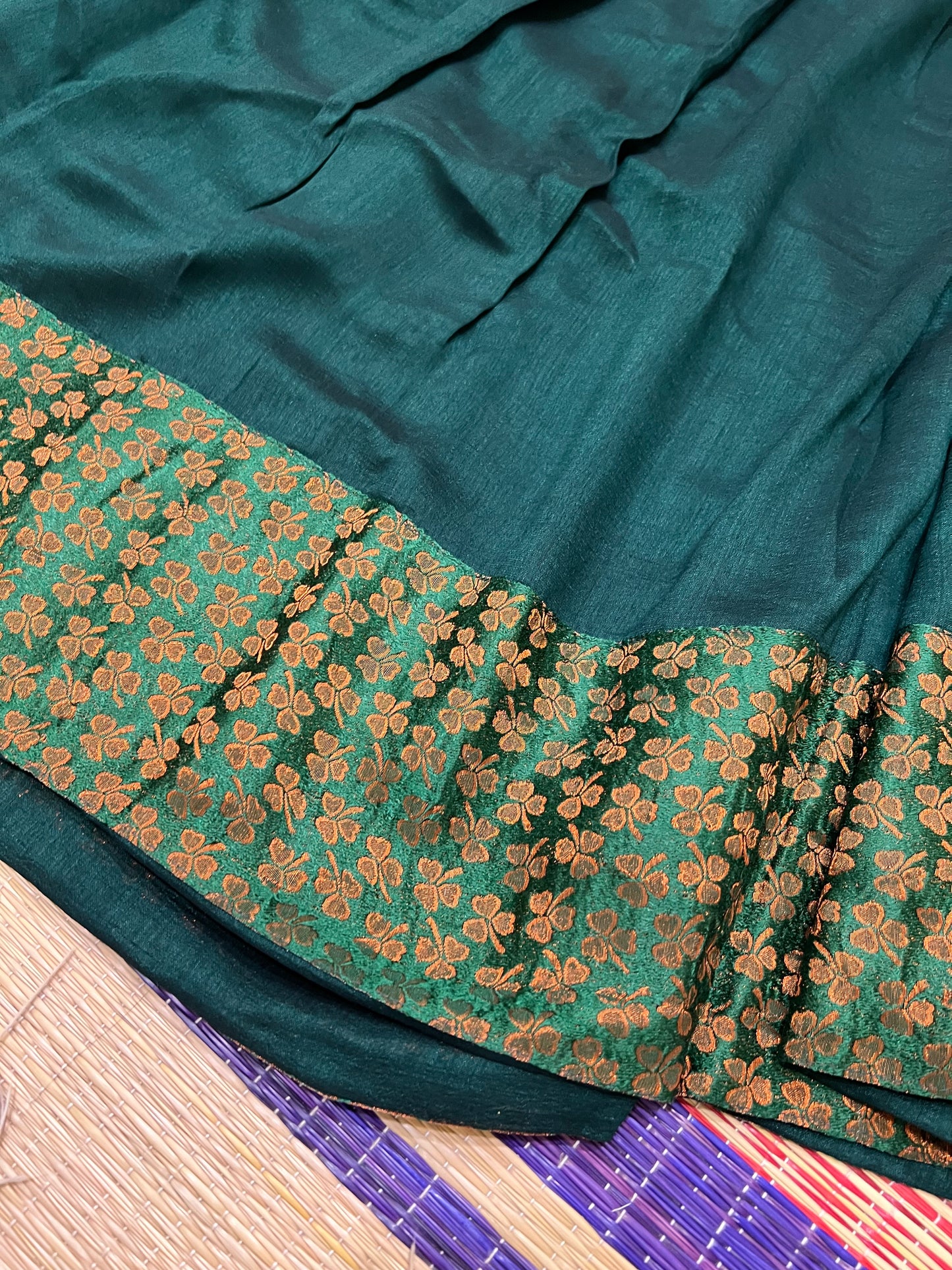 Semi Stitched Semi Silk Green Dhavani Set with Designer Neriyathu and Blouse Piece