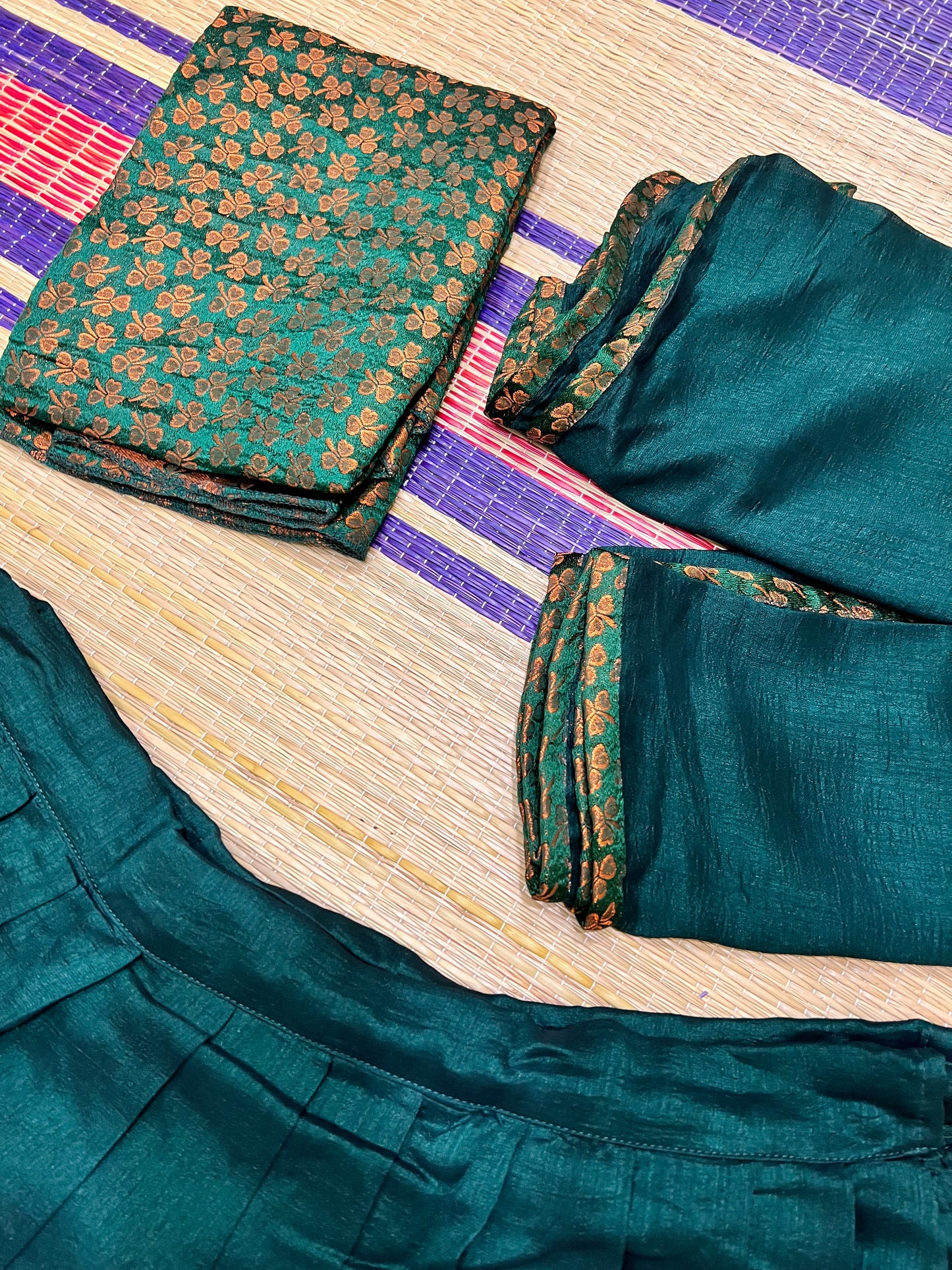 Semi Stitched Semi Silk Green Dhavani Set with Designer Neriyathu and Blouse Piece