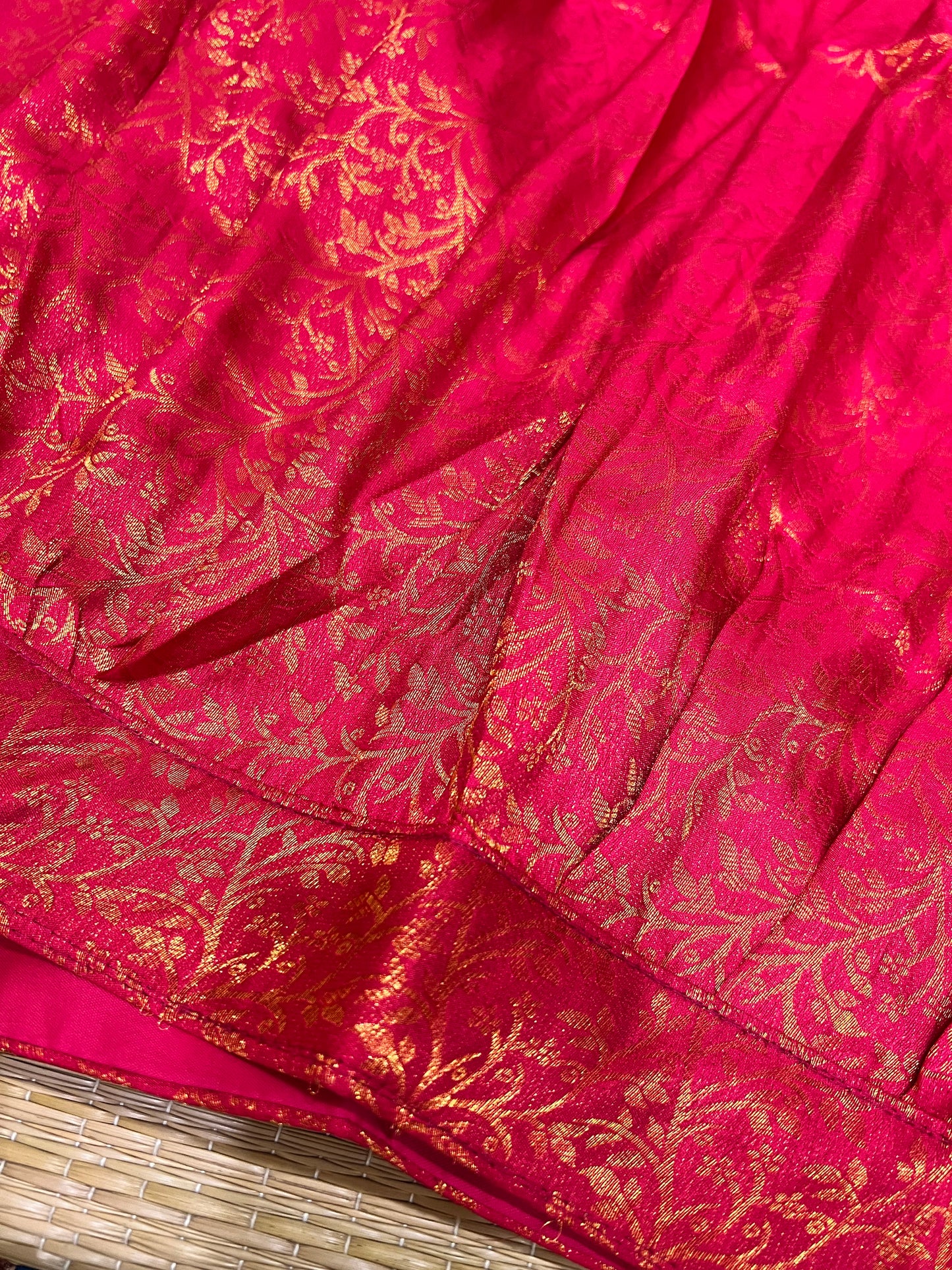 Semi Stitched Premium Semi Silk Dark Pink Dhavani Set with Teal Blue Designer Neriyathu and Blouse Piece