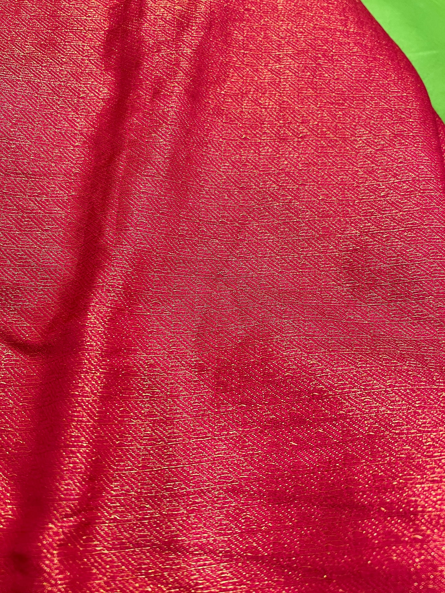 Semi Stitched Premium Semi Silk Light Green Dhavani Set with Red Designer Neriyathu and Blouse Piece