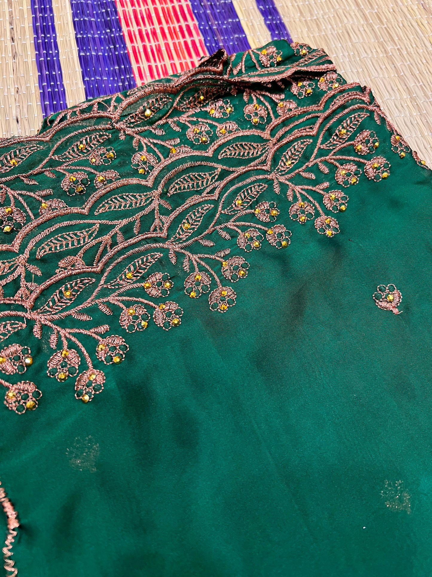 Semi Stitched Premium Semi Silk Yellow Dhavani Set with Green Designer Neriyathu and Blouse Piece