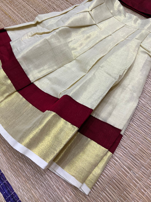 Southloom Kerala Pavada and Red Blouse with Bead Work Design
