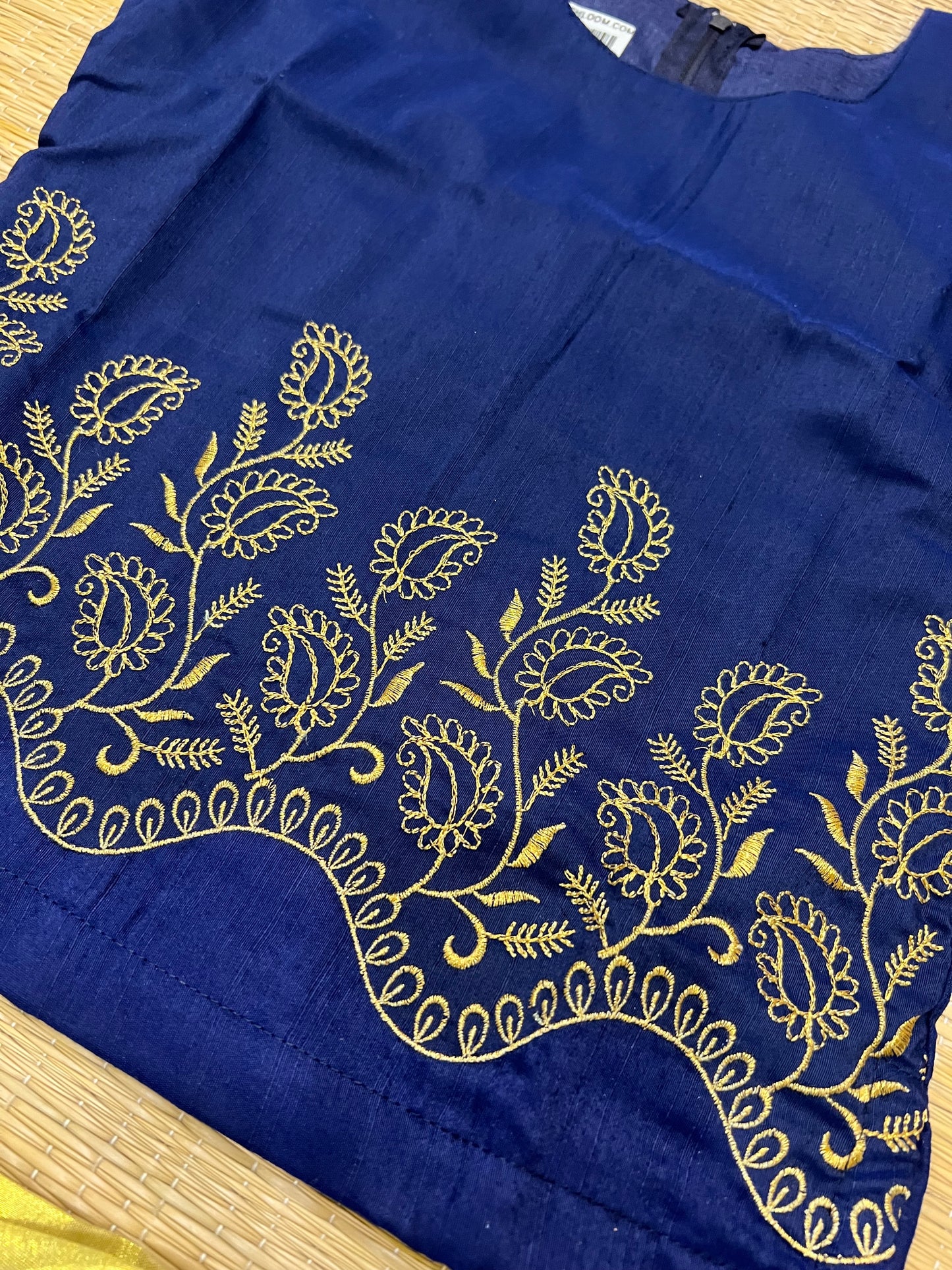 Southloom Kerala Pavada and Blue Blouse with Embroidery Design