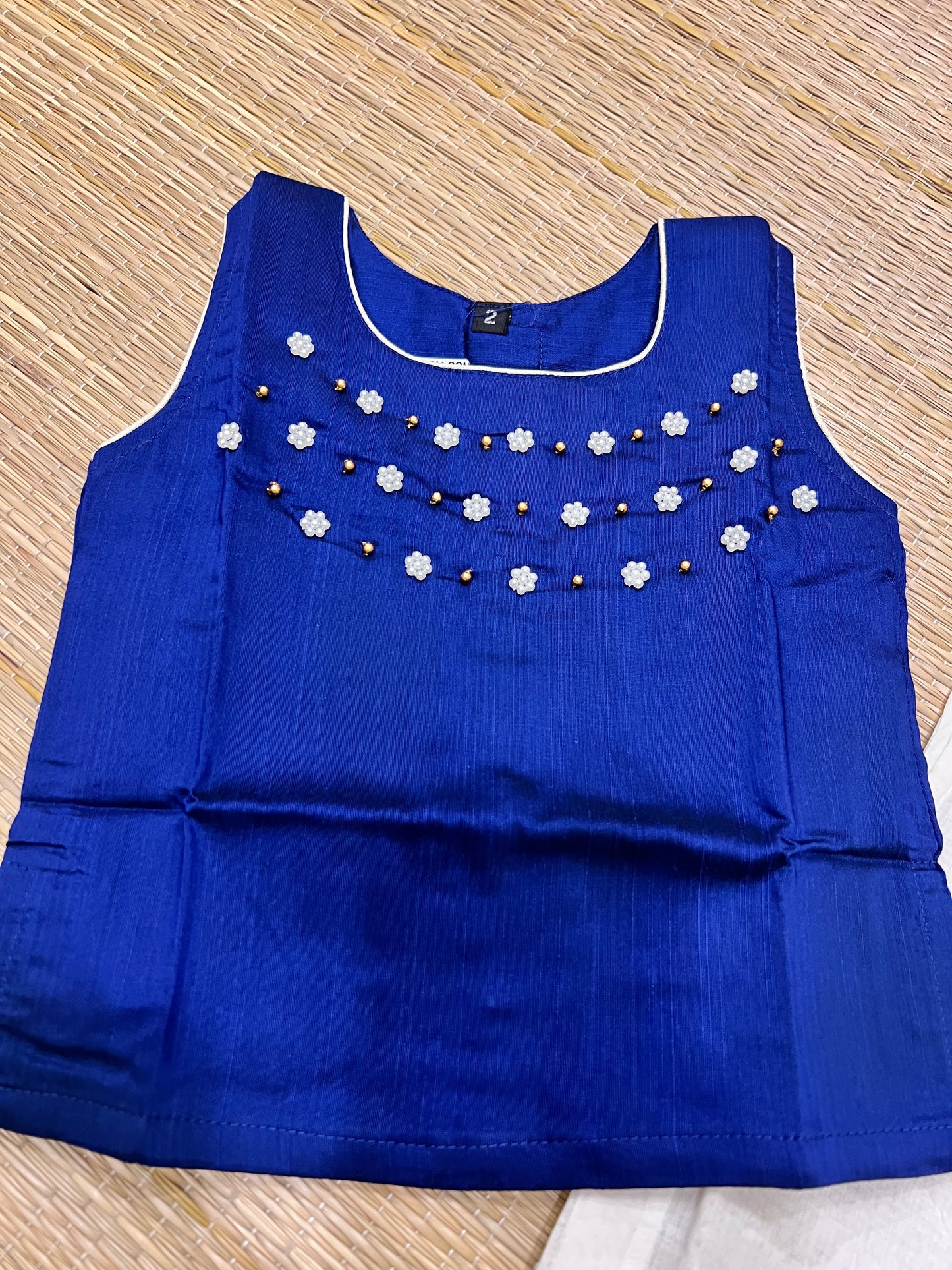 Southloom Kerala Pavada Blouse with Blue Bead Work Design